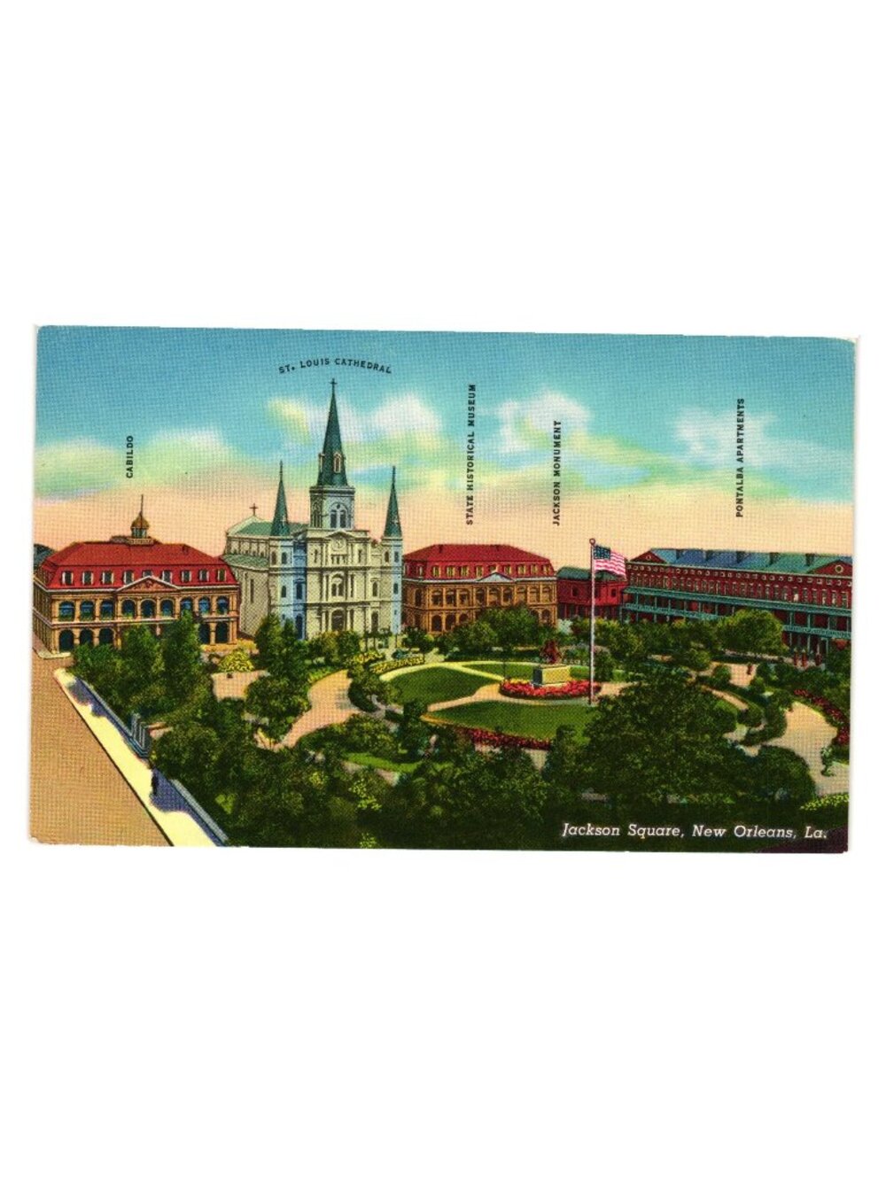 Jackson Square New Orleans Vintage Postcard St Louis Cathedral Cabildo Art Print